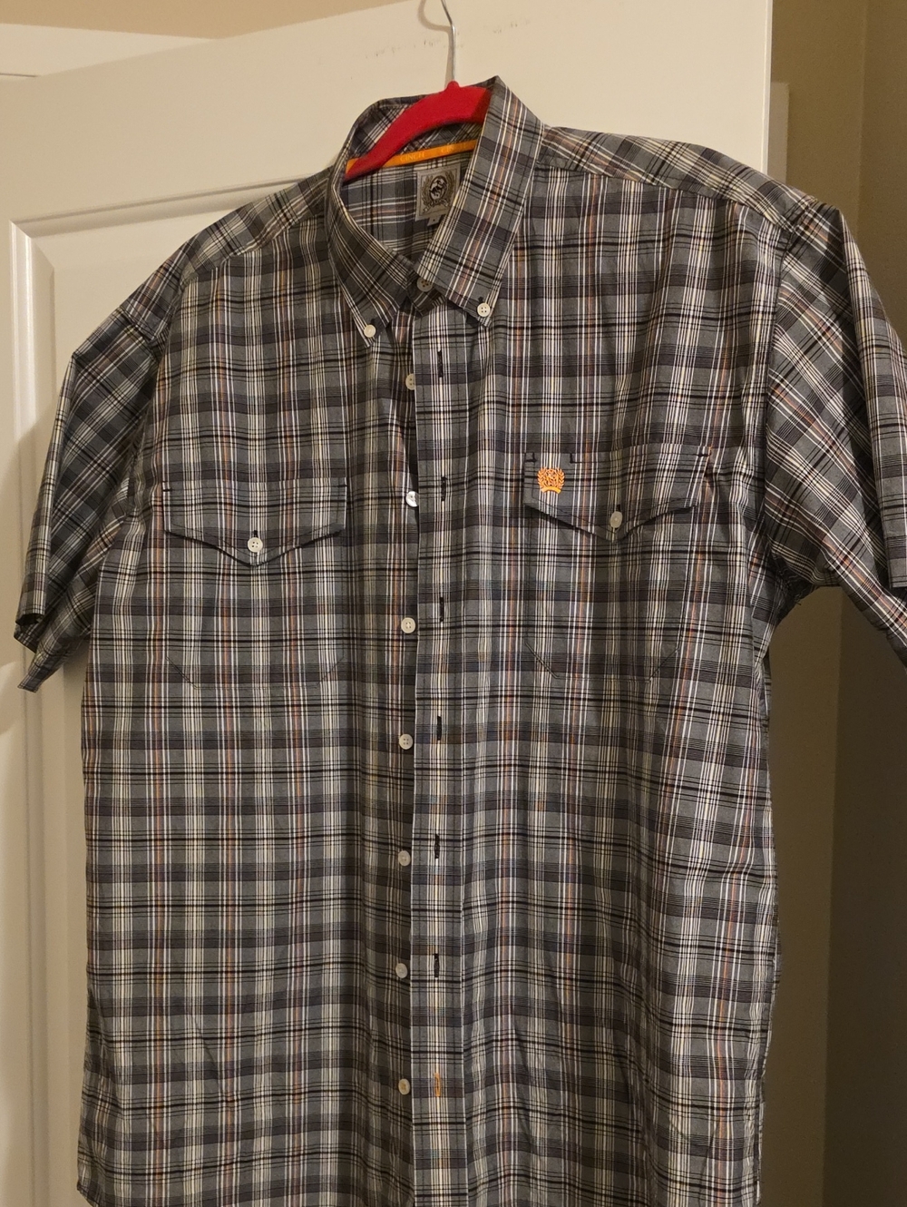 Cinch Men's Short-Sleeve Plaid Button-Down Shirt - Gray/Blue